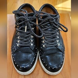 Size 37 (US sz 6) Jimmy Choo Black Studded Leather Sneakers